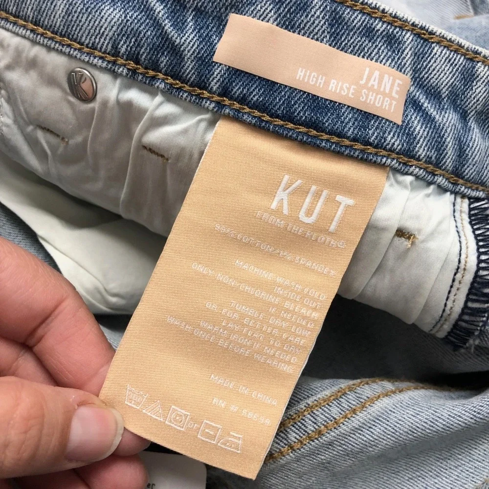 Kut From The Kloth Jane High Rise Shorts Womens 2 Blue Denim Rolled Festival New